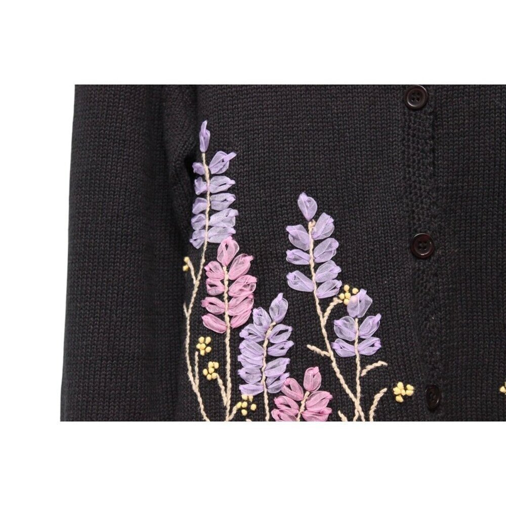 Vintage 90s Cardigan Sweater Size Large Floral Embroidered Grandmacore Ramie - Picture 4 of 14